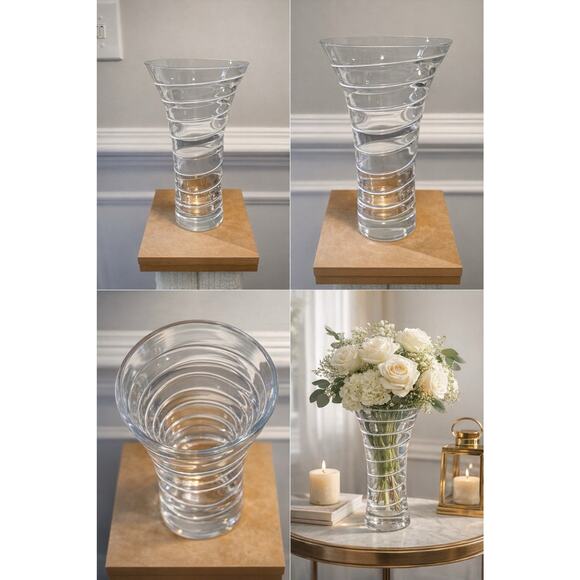 Nambe Crystal Spiral Optic Vase Modern Clear Glass Attributed Karim Rashid - Picture 2 of 4